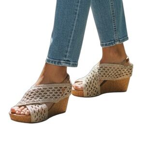 NWT Cato Tan Woven Wedge Sandals